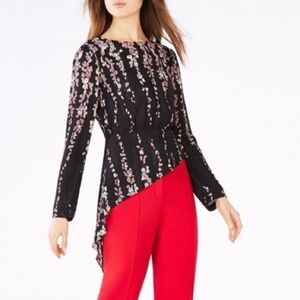 BCBGMaxAzria Eugenie Floral Print Asymmetrical Top